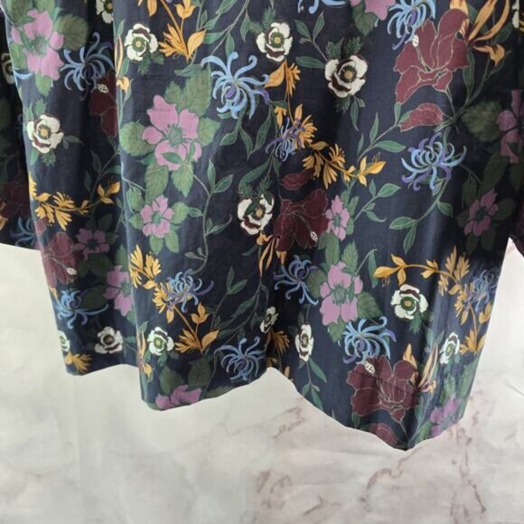 Wildfang Shirt Womens Large Floral Button Up Boxy Cropped Wildflower Navy - Picture 7 of 11